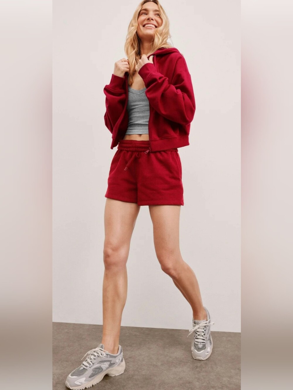 #349.Beyond Yoga Luxe Fleece Zip Up Hoodie And Short Set $198 retail